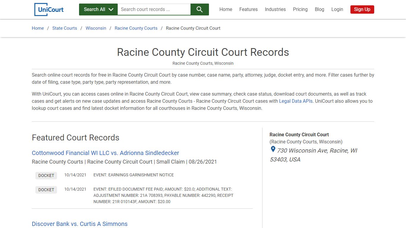 Racine County Circuit Court Records | Racine | UniCourt