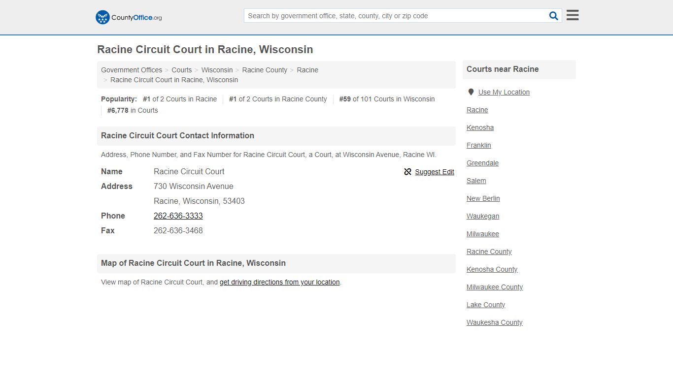 Racine Circuit Court - Racine, WI (Address, Phone, and Fax)